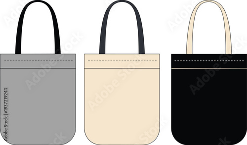 Three Tote Bags in Gray, Beige, and Black with Black Handles handbag shopping bag