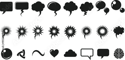Speech bubble icon set, comic chat bubbles and dialog symbols collection, communication message signs, social media conversation elements, vector illustration design
