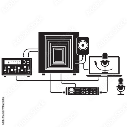 People communicating with headphones and microphones in digital settings