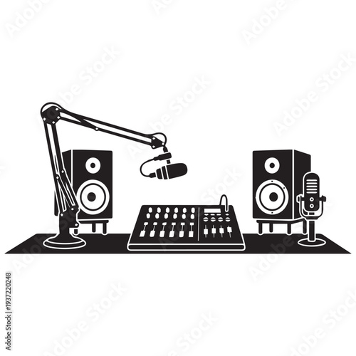 Silhouettes of people recording video content with professional equipment