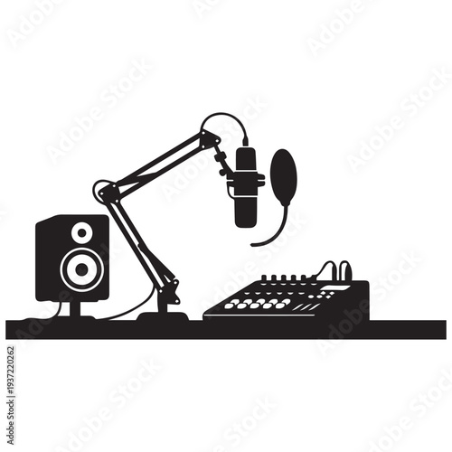 Professional recording studio setup with microphones and speakers