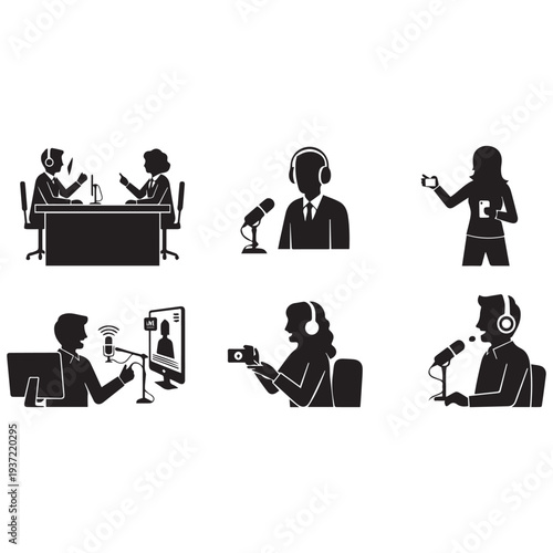 Professional podcasting setup with microphone and soundboard