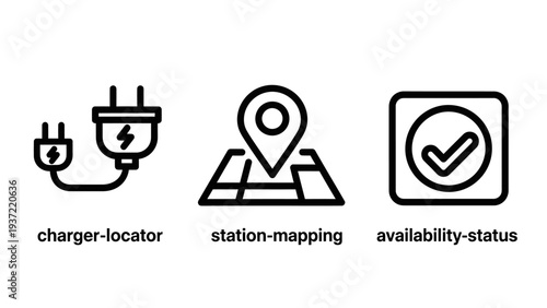 Electric Vehicle Charging Station Locator and Availability Status Icons for Sustainable Energy and Green Transportation Applications