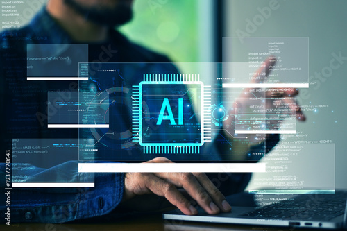 Software Developer Working with Artificial Intelligence Coding Interface for AI Programming and Data Analysis