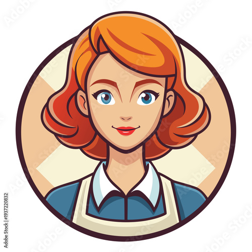 Smiling woman in a 1940s style apron