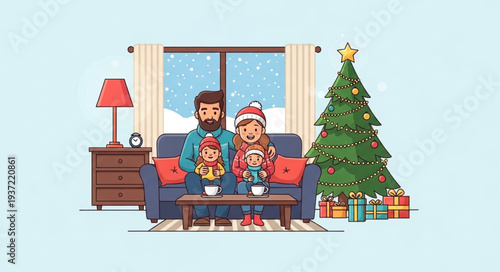 Family Christmas celebration in cozy living room with festive decorations and joy.