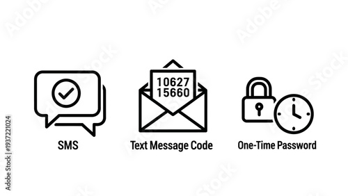 Secure Digital Communication with SMS, Text Message Codes, and One-Time Passwords in Modern Line Icons