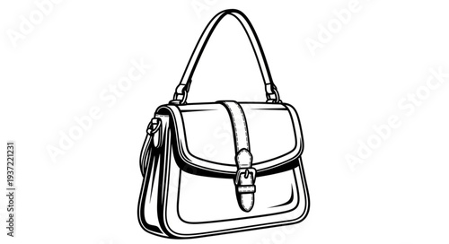 Elegant handbag illustration showcasing a classic design with a secure buckle and handle.