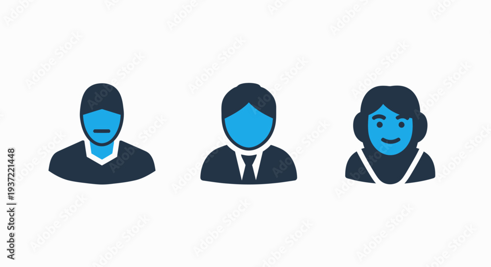 Fototapeta premium Diverse User Avatars Icons Representing Male and Female Professional and Casual Profiles for Digital Platforms, Online Identity, and Social Networking