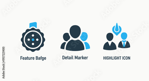 Feature Badge, Detail Marker, and Highlight Icons for User Interface Design and Business Concepts