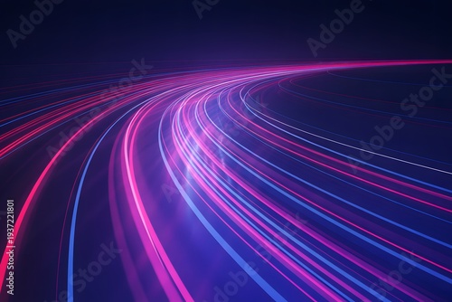 A vibrant display of colorful neon lights curving through a dark space