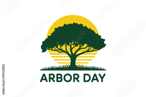 Minimalist Arbor Day with tree and sun yellow green 1