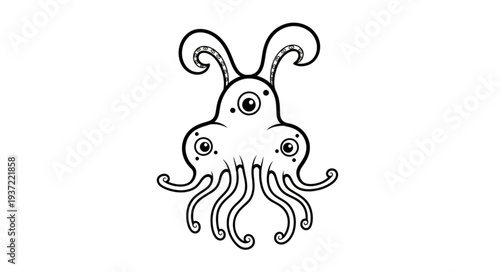 Intriguing illustration of a three-eyed creature with tentacles and unique features.