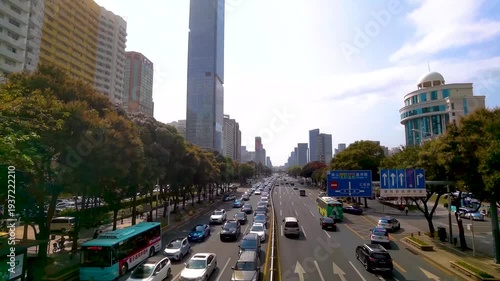 Shenzhen Busy Avenue with Heavy Traffic and Skyscrapers