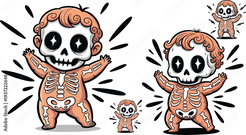 Fototapeta premium Set of 4 Halloween skeleton baby vector icons