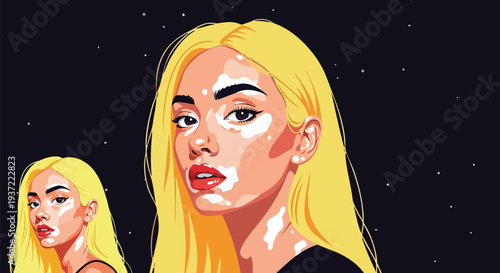 Vector illustration of two blonde women faces
