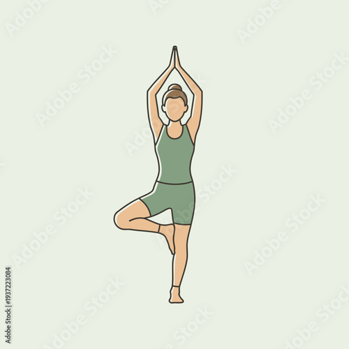 Colorful vector illustration of a woman in Tree Pose (Vrikshasana), representing healthy lifestyle, fitness, and outdoor activity