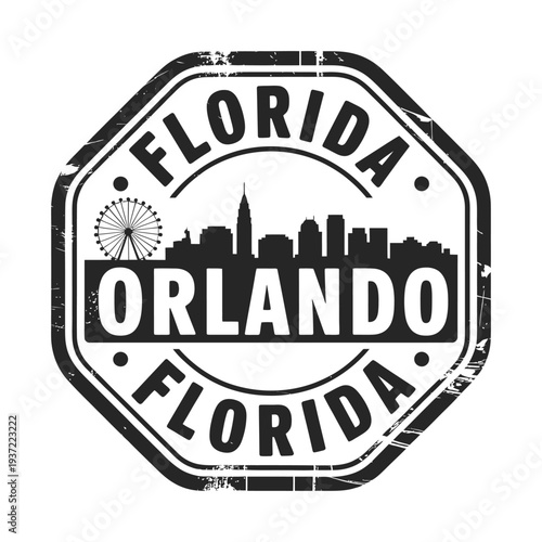 Stamp featuring the city skyline of orlando florida usa