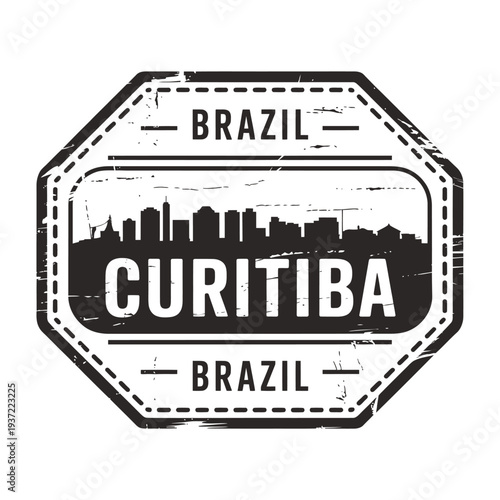 Vintage style travel stamp featuring curitiba brazil s urban skyline