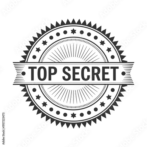 Black and white emblem displaying the text top secret prominently
