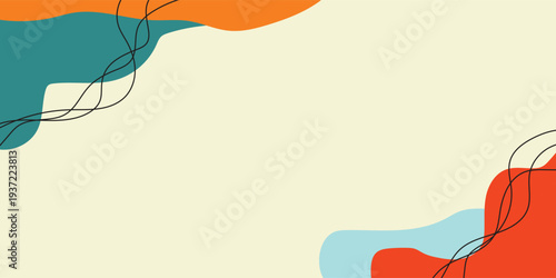Colorful Abstract Organic Background with Flowing Line Art and Modern Shapes