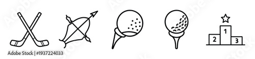 Golf icons set including trophies and equipment for sports design