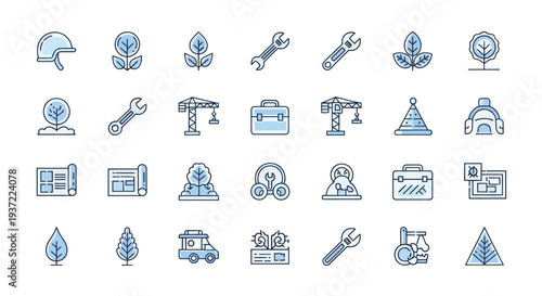 Icon set construction nature and technology