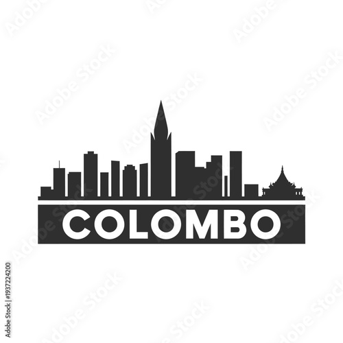 Colombo skyline silhouette with city name in a rectangular banner