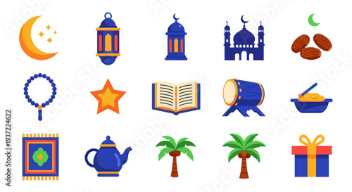 Islamic symbols and icons illustration