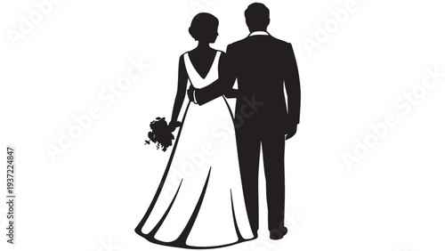 Wedding Couple Formal Silhouette Love Marriage Icon Vector Minimalist
