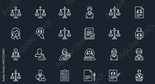 Legal icons balance scales and law symbols