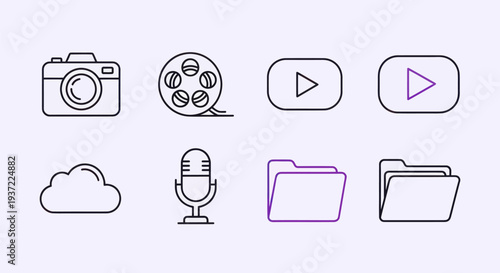 Media icons set on light background