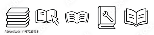 Collection of book icons for education and learning materials