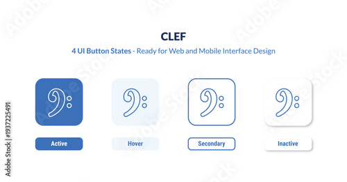 clef 4-state UI button. Outline icon kit from music and media collection. Thin linear clef, note, sound editable vector. Minimal clef sign for web and mobile interface