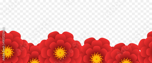 Seamless floral border. Vector illustration isolated on transparent background.