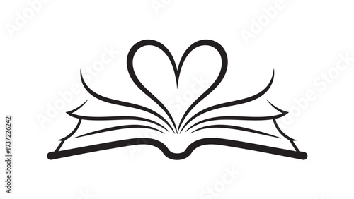Open Book Heart Icon Line Vector Minimalist Reading Love Symbol