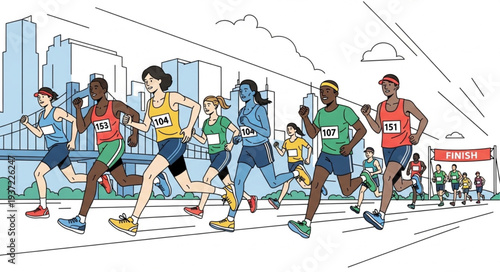 Group of Marathon Runners Participating in Race.