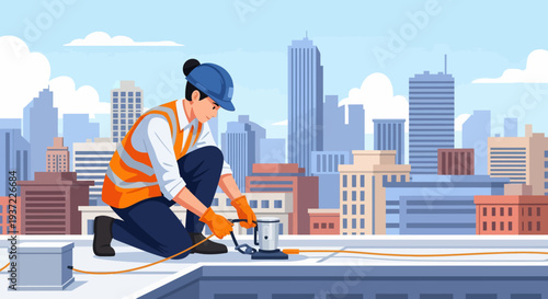 Roofer Working on Roof.