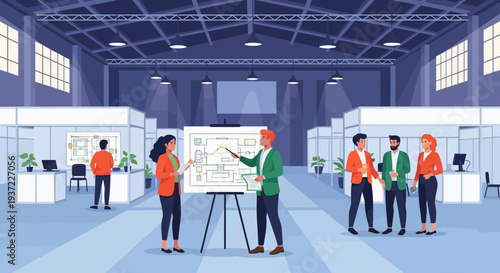 Warehouse Team Meeting Scene.