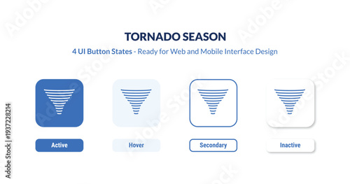 tornado season 4-state UI button. Outline icon kit from meteorology collection. Thin linear tornado season, sun, temperature editable vector. Minimal tornado season sign for web and mobile interface