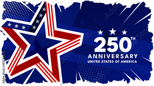 250th anniversary of the united states of america, celebratory blue background with star design