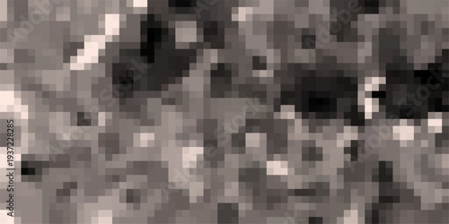 Pixelated abstract mosaic texture in grayscale with irregular block patterns and subtle color variations for digital art and retro design