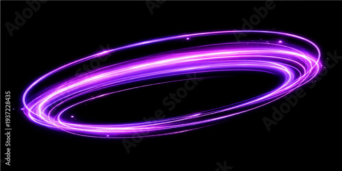 An abstract vector illustration featuring glowing purple and pink curves with flowing lines that create a bright motion energy pattern over a dark black wallpaper backdrop design
