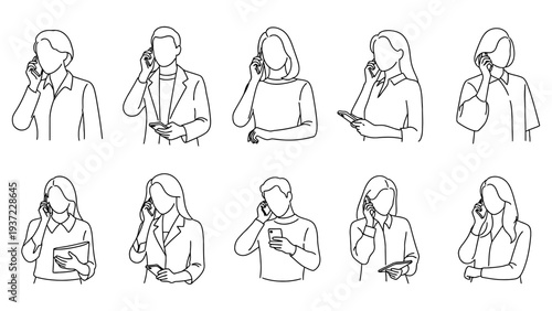 Business people using smartphones set featuring men and women talking on mobile devices for modern communication and technology concept illustration projects vector illustration.