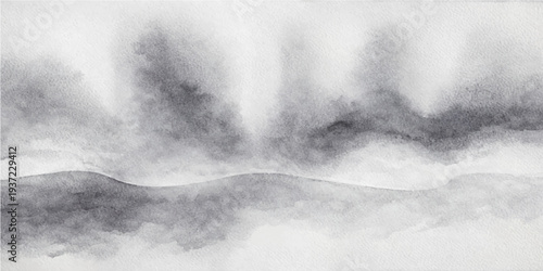 Abstract motion of white water flowing into a blue pool under a dark stormy sky with texture of clouds and mist