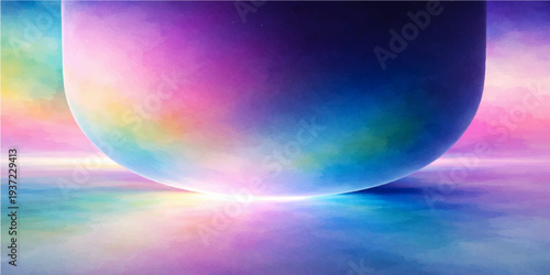 An abstract colorful background design featuring a blue wave pattern with a sphere and vibrant rainbow motion across a light texture illustration for a space wallpaper backdrop