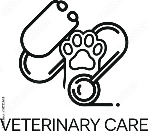 Veterinary Care Icon with Paw Print and Stethoscope
