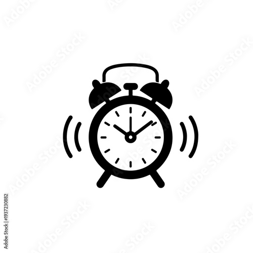Simple illustration of a black alarm clock icon