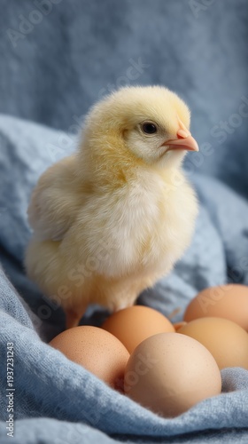 Wallpaper Mural Cute Chick Nestled Among Eggs on Soft Fabric Surface in Natural Light Torontodigital.ca