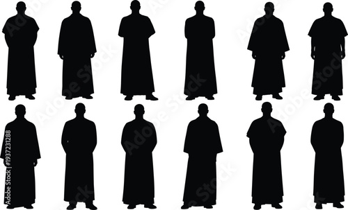 Priest clergy silhouettes collection with religious robes standing figures church minister and spiritual leader vector set